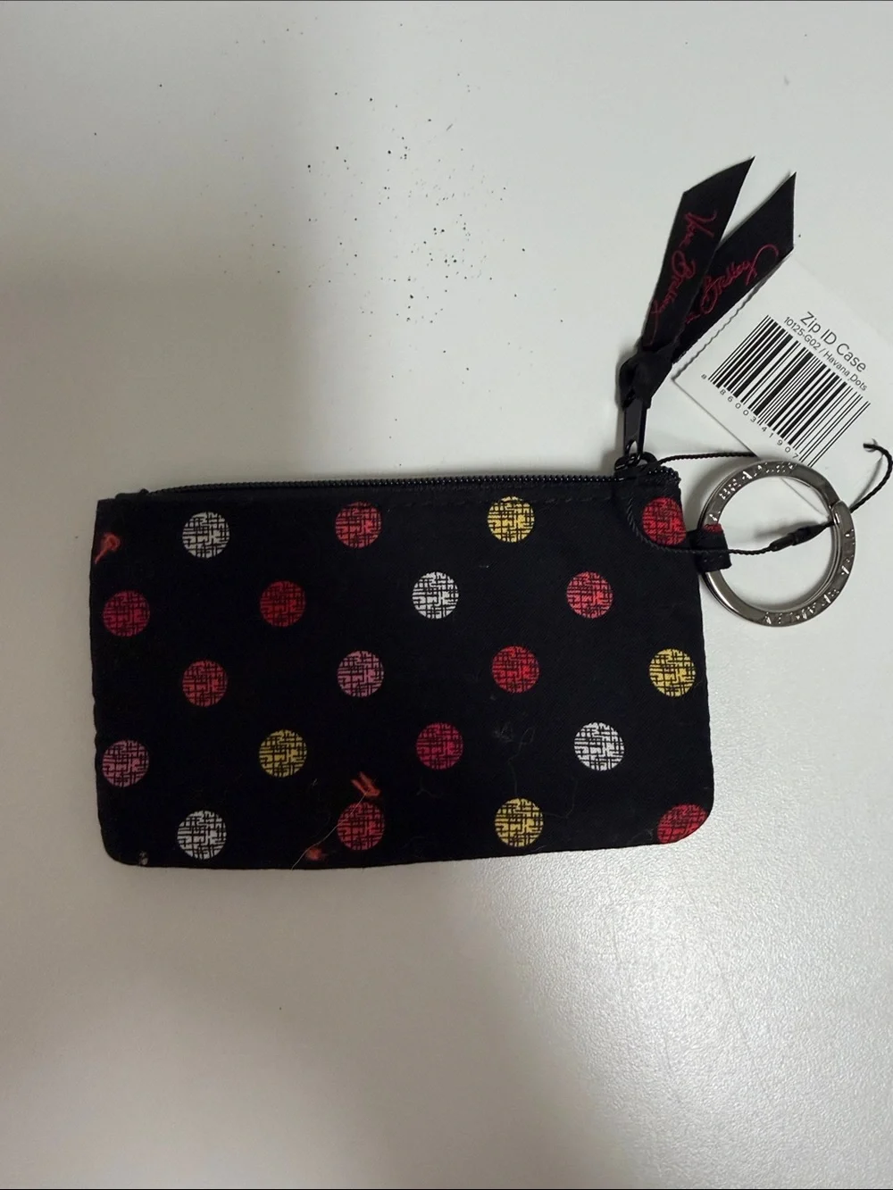 Vera Bradley Black Polka Dot ID Wristlet with Red Rose Insert